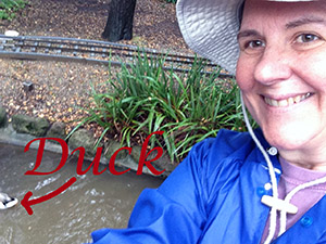 Laurie makes an attempt to take a selfie that includes a duck in the background!