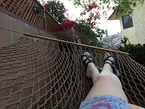Laurie's legs in a hammock